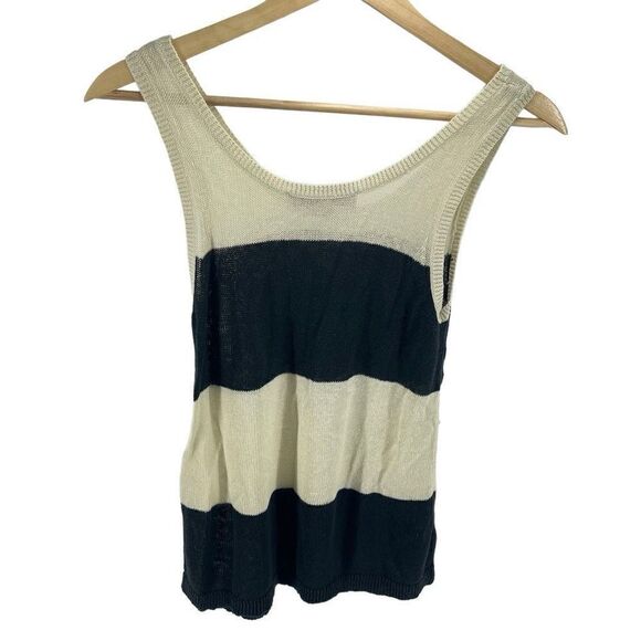LOFT Women's Linen Blend Knit Stripe Tank Top Black and White Medium Petite - Picture 2 of 6
